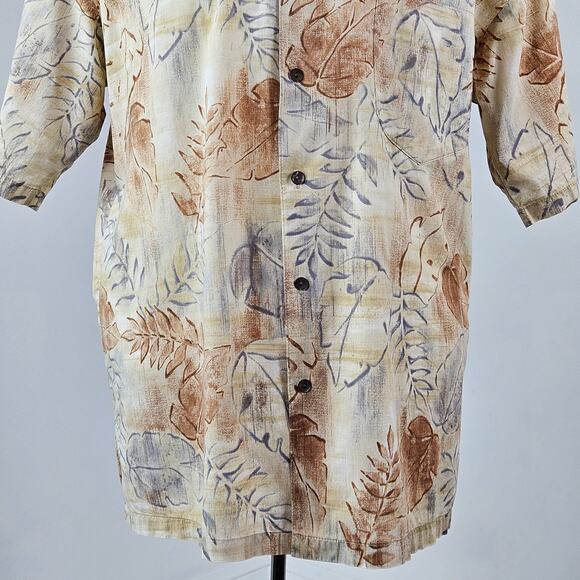 Tori Richard Cotton Lawn Tropical Print Brown Gray Hawaiian Shirt | Men's Medium - Picture 12 of 16